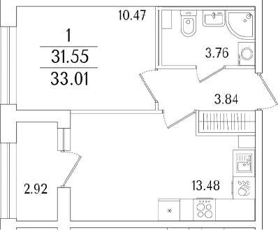 Планировка — Аурум, 2-комн., 32 м²