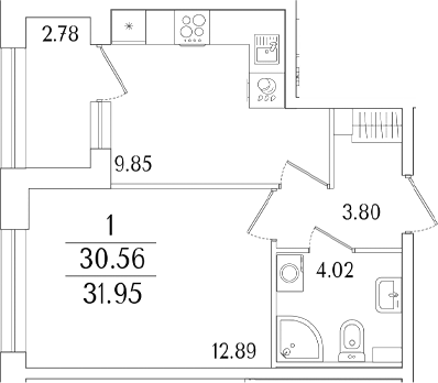 Планировка — Аурум, 1-комн., 31 м²