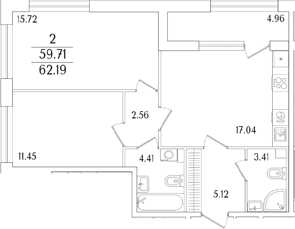 Планировка — Аурум, 3-комн., 60 м²