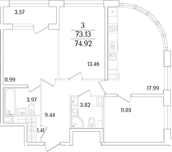 Планировка — Аурум, 4-комн., 73 м²