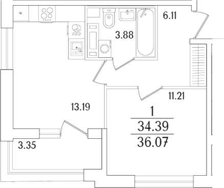 Планировка — Аурум, 2-комн., 34 м²