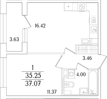Планировка — Аурум, 2-комн., 35 м²