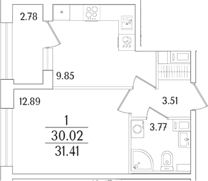 Планировка — Аурум, 1-комн., 30 м²