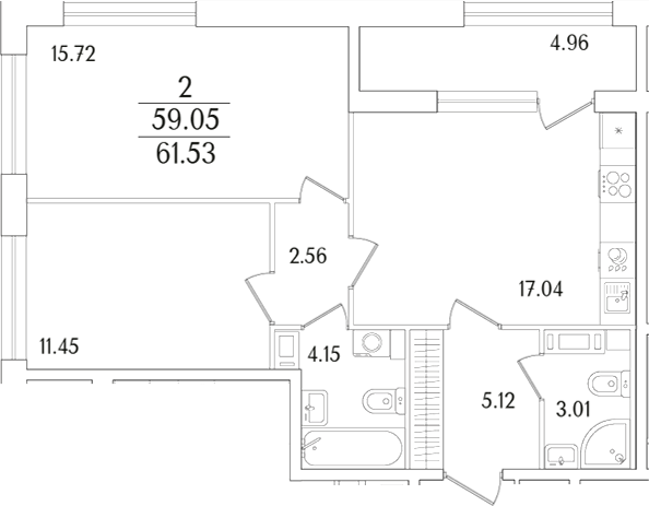 Планировка — Аурум, 3-комн., 59 м²