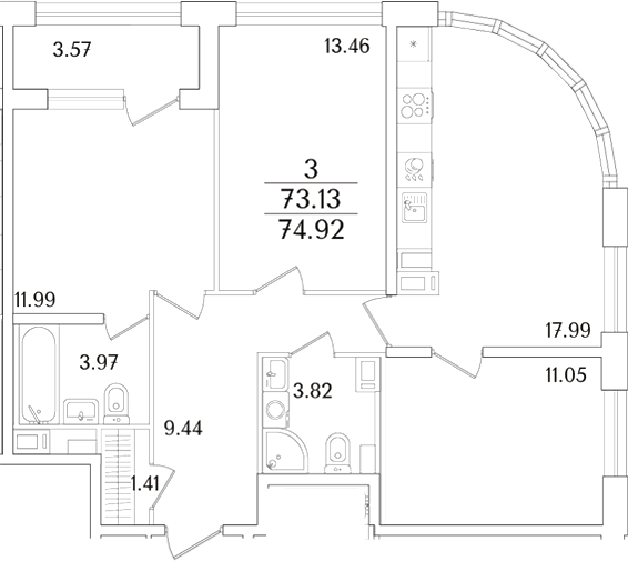 Планировка — Аурум, 4-комн., 73 м²