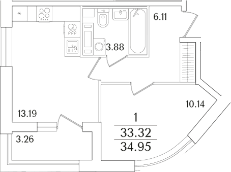 Планировка — Аурум, 2-комн., 33 м²