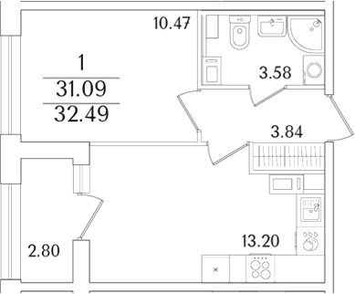 Планировка — Аурум, 2-комн., 31 м²
