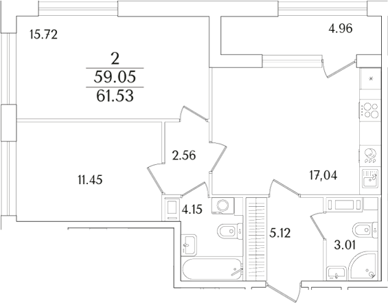 Планировка — Аурум, 3-комн., 59 м²