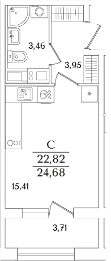 Планировка — Аурум, Студия, 23 м²