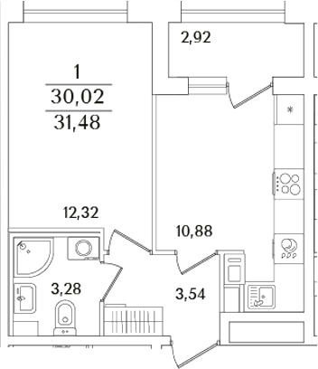 Планировка — Аурум, 1-комн., 30 м²