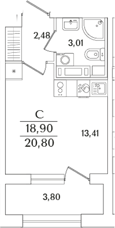 Планировка — Аурум, Студия, 19 м²