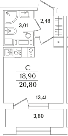 Планировка — Аурум, Студия, 19 м²