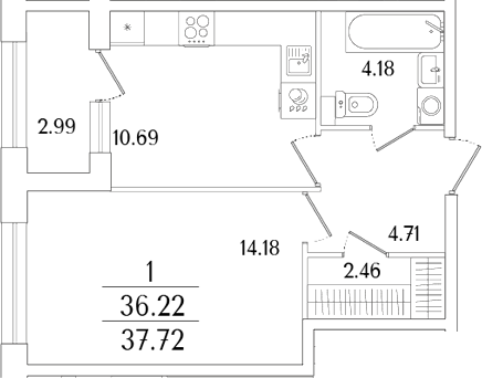 Планировка — Аурум, 1-комн., 36 м²