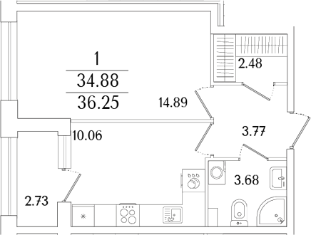 Планировка — Аурум, 1-комн., 35 м²