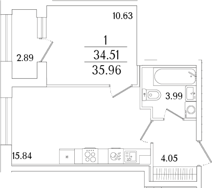 Планировка — Аурум, 2-комн., 35 м²