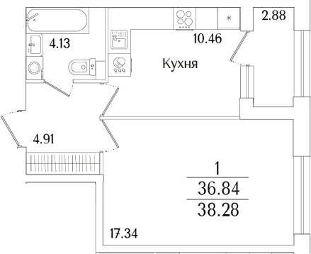 Планировка — Аурум, 1-комн., 37 м²