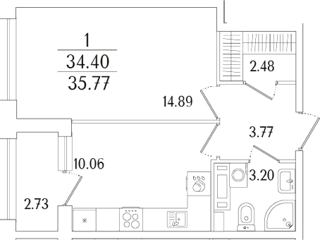 Планировка — Аурум, 1-комн., 34 м²