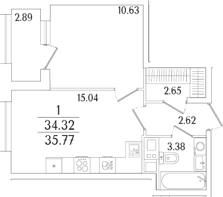 Планировка — Аурум, 2-комн., 34 м²