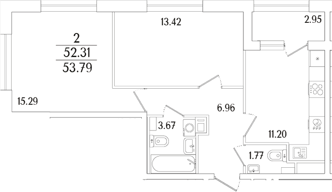 Планировка — Аурум, 2-комн., 52 м²