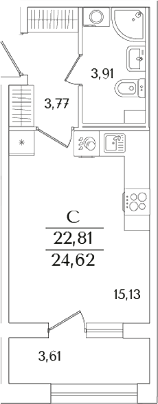 Планировка — Аурум, Студия, 23 м²
