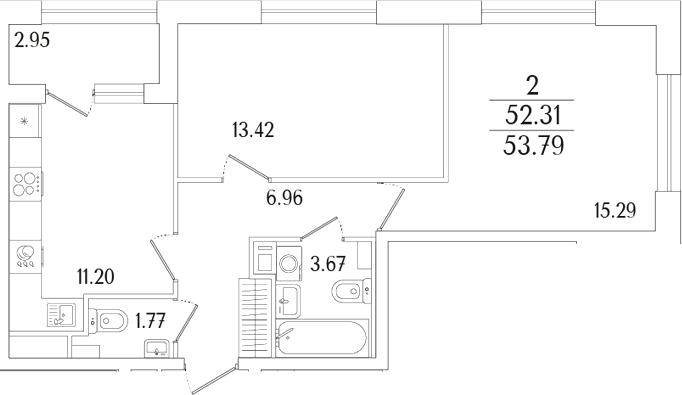 Планировка — Аурум, 2-комн., 52 м²