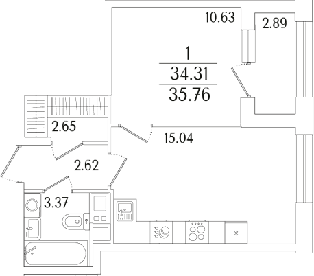 Планировка — Аурум, 2-комн., 34 м²