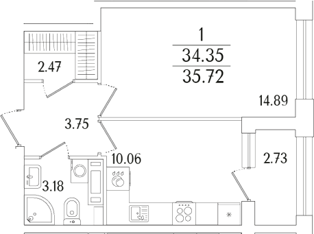 Планировка — Аурум, 1-комн., 34 м²