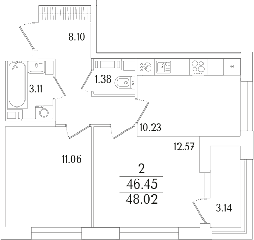 Планировка — Аурум, 2-комн., 46 м²