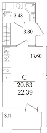 Планировка — Аурум, Студия, 21 м²