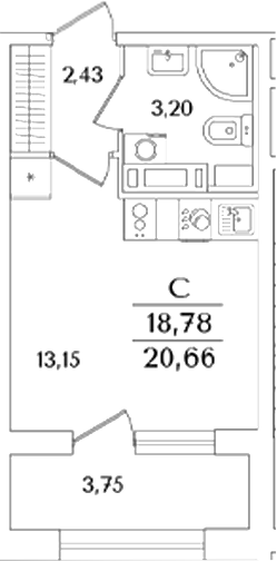 Планировка — Аурум, Студия, 19 м²