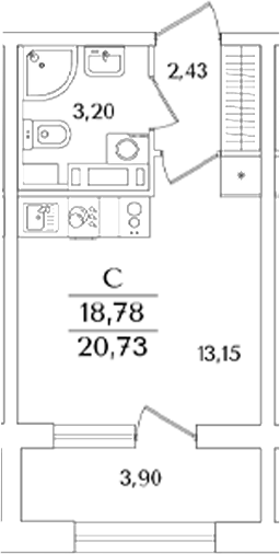 Планировка — Аурум, Студия, 19 м²