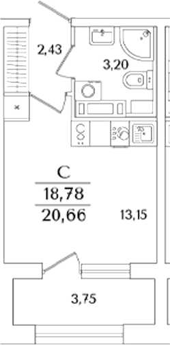 Планировка — Аурум, Студия, 19 м²