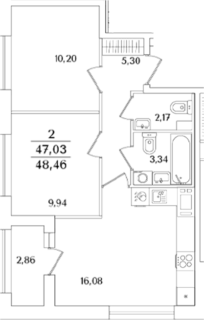 Планировка — Аурум, 2-комн., 47 м²