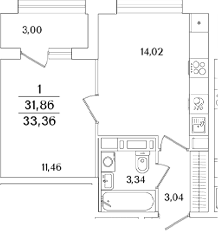 Планировка — Аурум, 1-комн., 32 м²