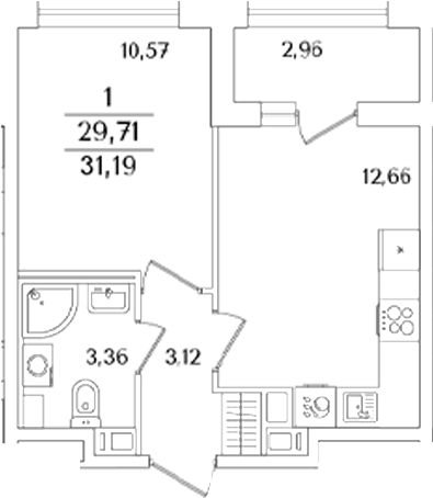 Планировка — Аурум, 1-комн., 30 м²