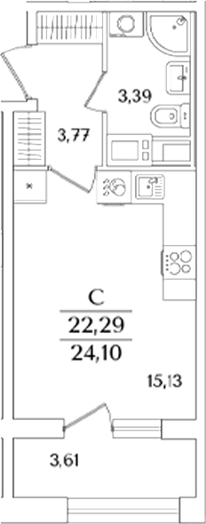 Планировка — Аурум, Студия, 22 м²
