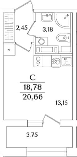 Планировка — Аурум, Студия, 19 м²