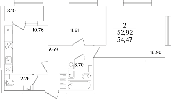 Планировка — Аурум, 2-комн., 53 м²