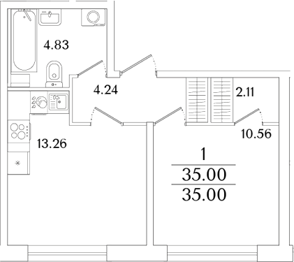 Планировка — Аурум, 2-комн., 35 м²