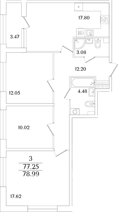 Планировка — Аурум, 4-комн., 77 м²