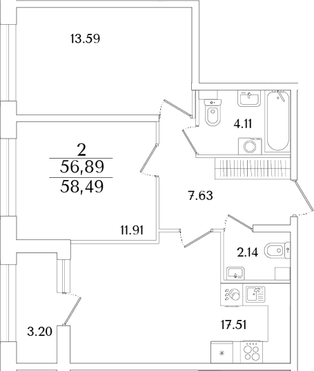 Планировка — Аурум, 2-комн., 57 м²