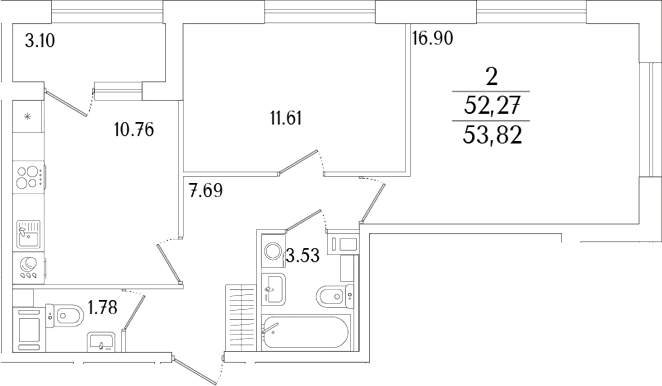 Планировка — Аурум, 2-комн., 52 м²