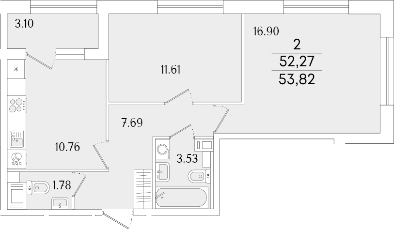 Планировка — Аурум, 2-комн., 52 м²