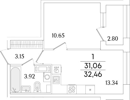 Планировка — Аурум, 2-комн., 31 м²