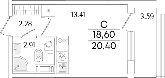 Планировка — Аурум, Студия, 19 м²