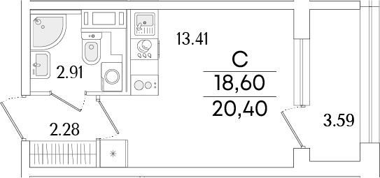 Планировка — Аурум, Студия, 19 м²