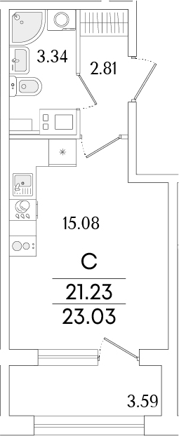 Планировка — Аурум, Студия, 21 м²