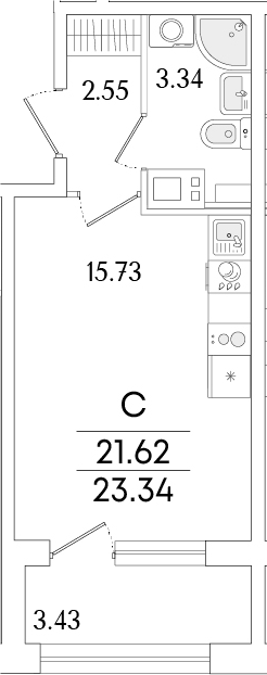 Планировка — Аурум, Студия, 22 м²