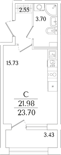 Планировка — Аурум, Студия, 22 м²
