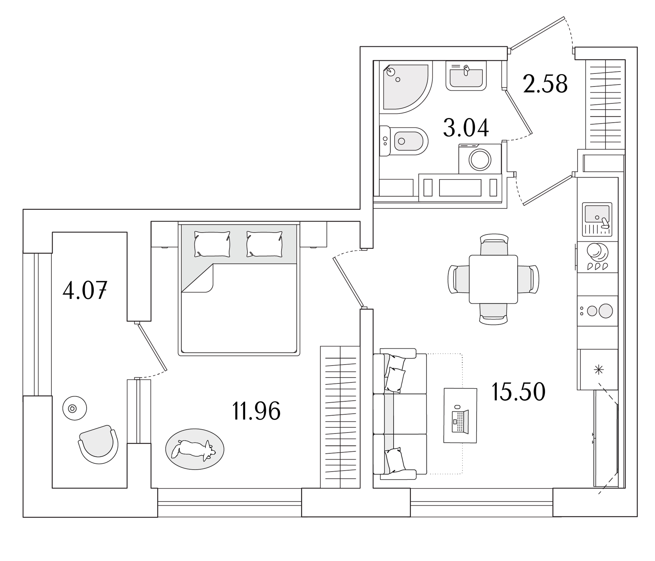 Планировка — Аурум, 1-комн., 33 м²
